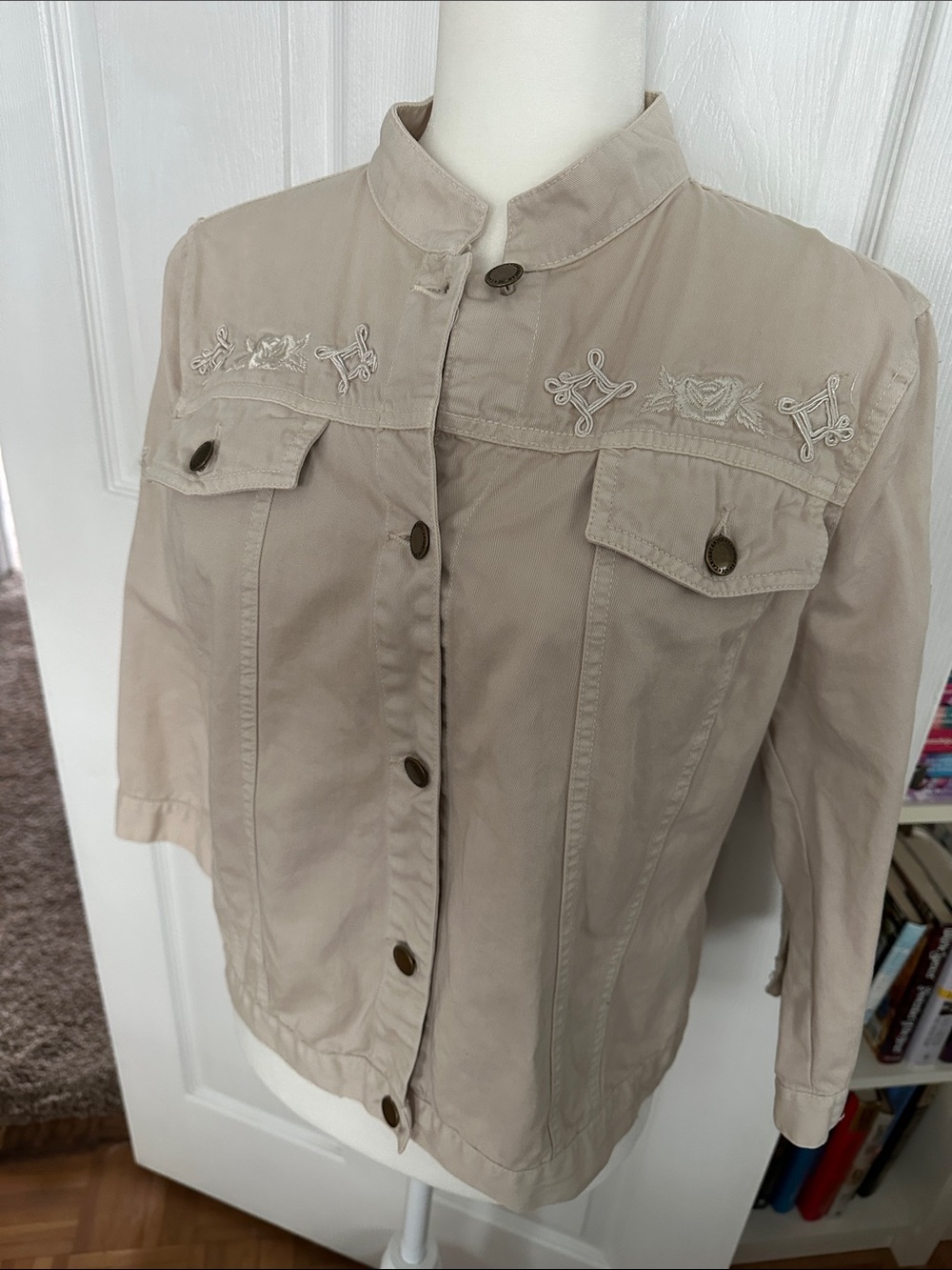 Caribbean Joe Beige Embroidered Utility Jacket